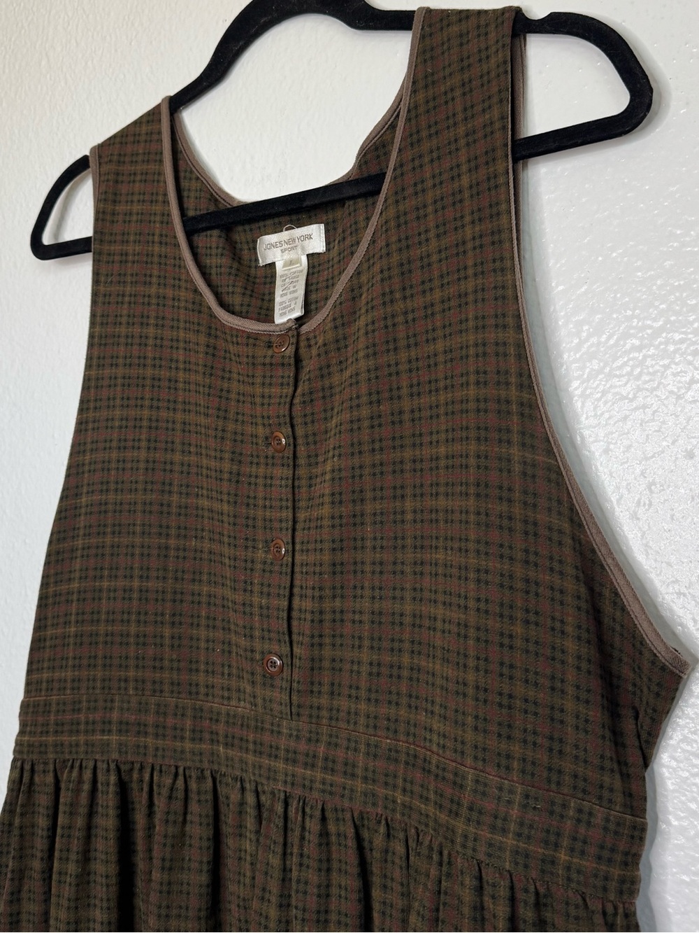 Jones New York - Vintage Sleeveless Brown Plaid Midi Dress 100% Cotton - Picture 3 of 12